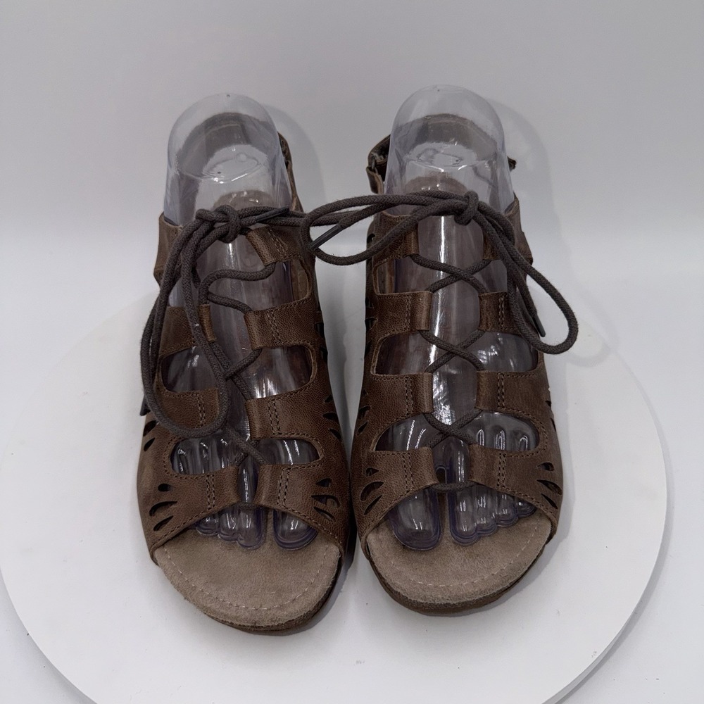 Aetrex Giselle Women's Sandal Brown Leather Wedge 8.5 Gladiator Slingback Shoes - Picture 3 of 8